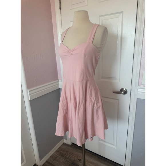 Hollister Pink Fit and Flare Dress Sweetheart Neckline Crisscross Straps SZM - Picture 2 of 11
